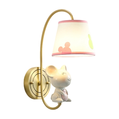 Gold Gooseneck Wall Mount Lamp Cartoon 1 Light Metal Sconce Light with Rat/Pig/Dragon Statue and Cone Shade