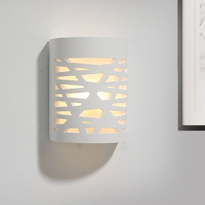 Hollowed Out Semi-Cylinder Flush Mount Nordic Plaster 1 Light White Wall Sconce Light