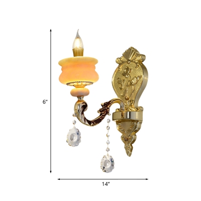 Jug Shape Dining Room Wall Sconce Vintage Beige Glass 1/2-Light Gold Wall Mount Light Fixture with Candle Design