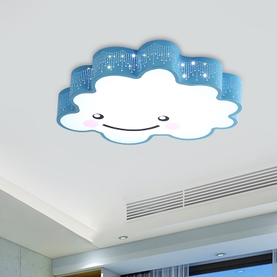 Kids LED Flush Light Fixture Blue/White Cloud Flush Mount Lamp with Acrylic Shade for Children Bedroom
