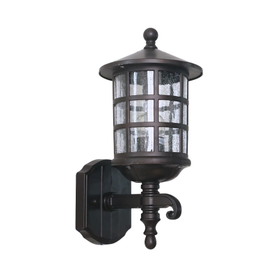 Lantern Outdoor Sconce Lamp Rustic Bubble/Crackle Glass 1 Bulb Dark Coffee Wall Light Fixture