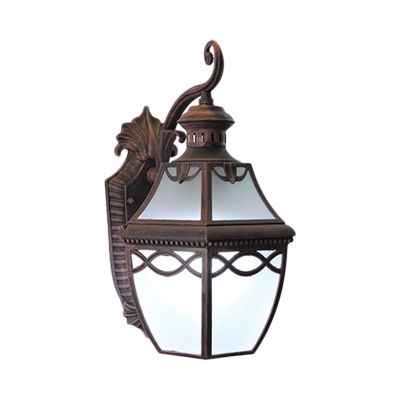 Lantern White Glass Wall Light Countryside 1 Bulb Outdoor Wall Sconce Lighting in Rust Red