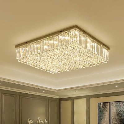 LED Crystal Flushmount Lighting Contemporary Clear Rectangle Living Room Ceiling Lamp