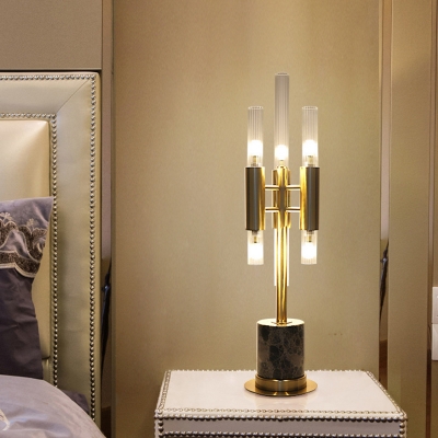 LED Tubular Table Lamp Minimalism Gold Crystal Night Lighting with Cylinder Marble Base