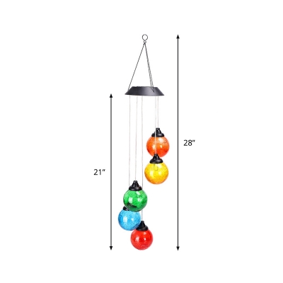 Macaron Cluster Crackle Ball Pendant Plastic 2 Packs Outdoor Solar LED Hanging Light Kit in Red-Yellow-Blue-Green