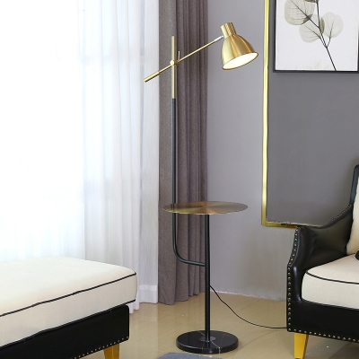 Metal Bowl Swing Arm Task Floor Light Postmodern 1 Bulb Polished Gold Stand Up Lamp with Table