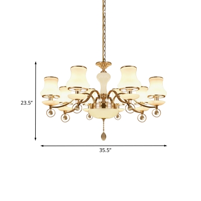 Milky Ribbed Glass Curvy Chandelier Contemporary 8 Lights Dining Table Suspension Light in Champagne