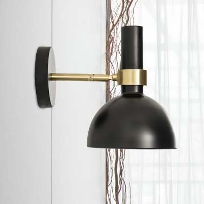Nordic Dome Rotatable Wall Reading Lamp Iron 1-Light Bedside Wall Mounted Fixture in Black/White and Brass