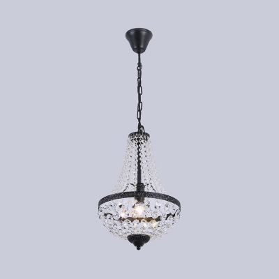 Octagon Crystal Beaded Basket Pendant Victorian Style 1 Bulb Dining Room Suspension Light in Black