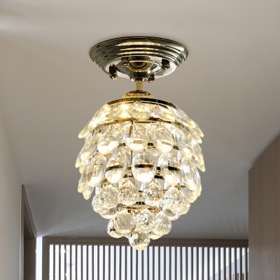 Pinecone Hallway Semi Mount Lighting Modernism Crystal LED Silver Flush Ceiling Lamp