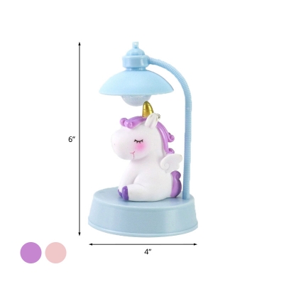 Plastic Unicorn Nightstand Lamp Cartoon Pink/Purple Mini LED Table Lighting with Bowl Shade