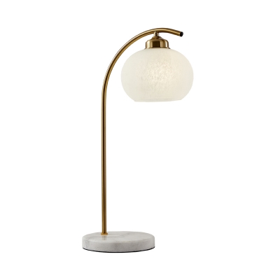 Post-Modern Oval White Glass Table Lamp 1-Bulb Night Stand Light with Brass Bow Arm