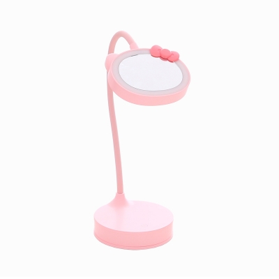 Rabbit/Cat Night Table Light Kids Plastic LED Pink Nightstand Lamp with Cosmetic Mirror for Bedroom