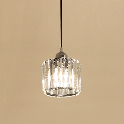 Rectangle-Cut Crystal Cylinder Pendant Modernist 1 Light Restaurant Hanging Light in Chrome