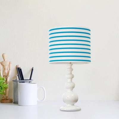 Resin Gourd Table Light Macaron 1 Bulb Pink/Blue and White Night Stand Lamp with Dots/Stripe Fabric Shade