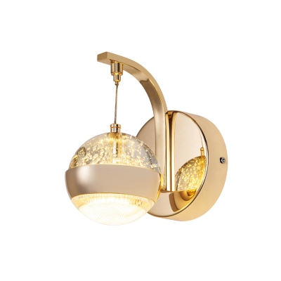 Seeded Crystal Ball Wall Hanging Light Modernist Bedside LED Wall Mount Lamp in Gold/Chrome