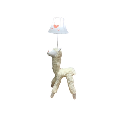 Sheep Floor Standing Light Kids Fabric 1-Bulb Bedroom Floor Lamp in White with Heart Pattern