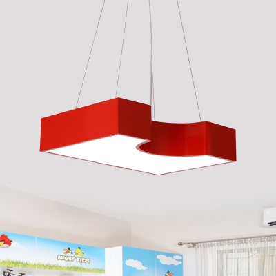 Simple Geometric Pendant Light Fixture Acrylic LED Kindergarten Hanging Lamp Kit in Red/Yellow/Blue