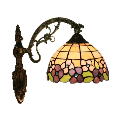 Stained Glass Red/Pink/Orange Wall Lamp Flower Pattern 1 Bulb Tiffany Style Wall Sconce Light