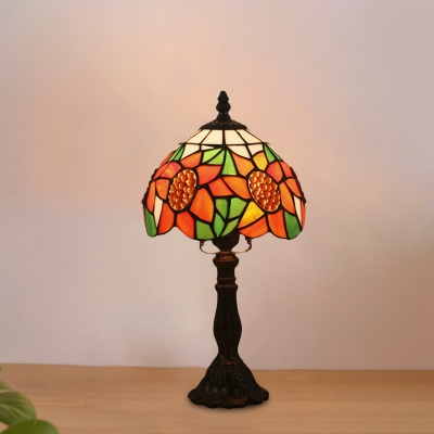 Sunflower Patterned Night Light Victorian Stained Art Glass 1 Bulb Bronze Finish Table Lamp with Bowl Shade