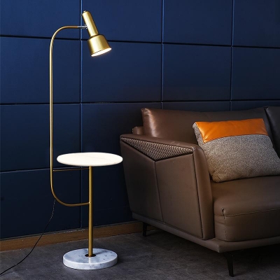 Torchlight Adjustable Bedside Floor Lamp Metallic 1 Head Mid Century Standing Light in Gold with Marble Table
