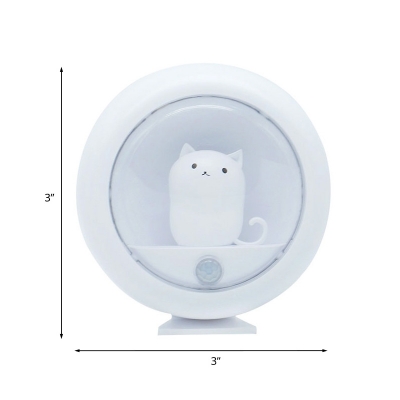 Pink/White Cat Inside The Ball Table Lamp Kids Plastic LED Nightstand Light with Magnet and Hanging Rope