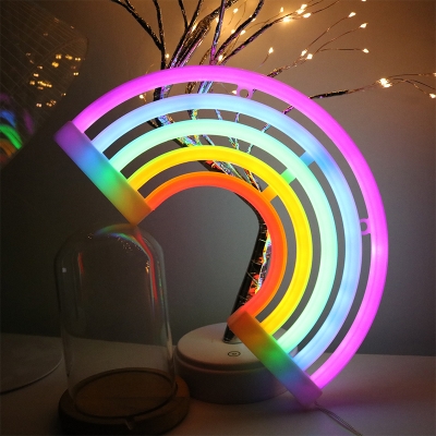 White Rainbow Small Table Light Plastic Cartoon USB LED Night Lamp in Multi-Colored Light