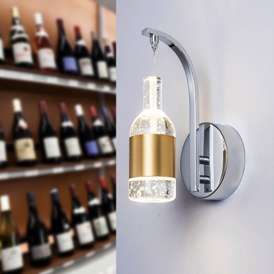 Wine Bottle LED Wall Lamp Contemporary Chrome Clear Water Crystal Sconce Lighting Fixture