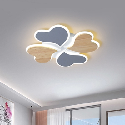 Wood Heart-Shaped Ceiling Light Nordic LED Blue Flush Mount Spotlight with Acrylic Shade