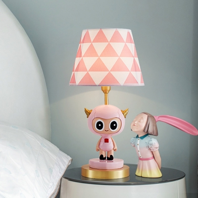 1-Head Bedroom Nightstand Light Cartoon Pink/Blue Night Table Lighting with Conical Fabric Shade