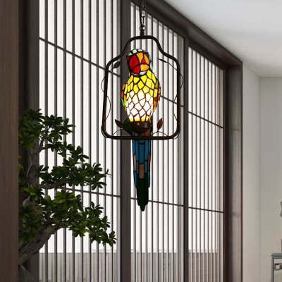 1-Light Parrot Suspension Lamp Baroque Blue Handcrafted Glass Hanging Pendant Light