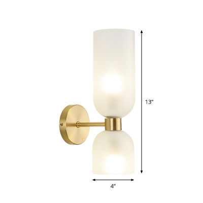2-Head Bedroom Wall Lighting Ideas Postmodern Brass Sconce with Up Down Dome Frosted Glass Shade