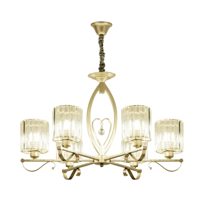 3/6-Head Chandelier Lamp Modern Cylindrical Crystal Prism Pendant Ceiling Light in Gold