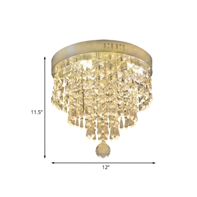 3-Layer Clear Crystal Drape Flush Light Modernism Foyer LED Close to Ceiling Light Fixture