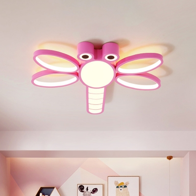 Acrylic Dragonfly Flush Mount Spotlight Kids Pink/Blue LED Ceiling Light Fixture in Warm/White Light