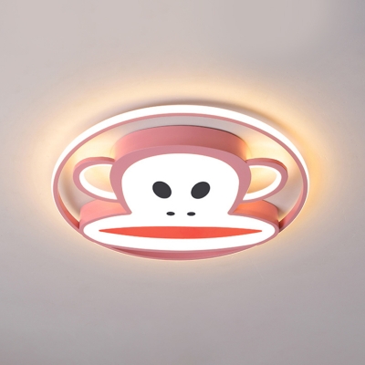 Aluminum Monkey Flushmount Cartoon Pink/Blue LED Flush Mounted Ceiling Light for Nursery