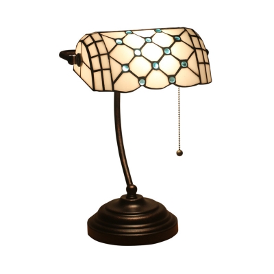 Beaded Nightstand Lighting Mediterranean Cut Glass 1-Light Blue/Yellow Desk Lamp with Pull Chain for Bedside