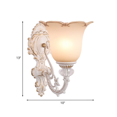 Beige Glass Floral Sconce Lamp Traditional 1 Head Dining Room Wall Lighting Fixture