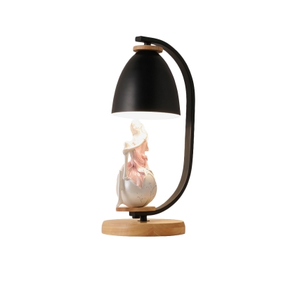Bell Shape Bedside Night Table Lamp Iron 1 Head Nordic Nightstand Light with Beauty Statue in Black/White
