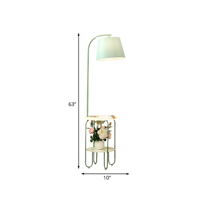 Blackish Green Tapered Drum Floor Lamp Nordic 1 Bulb Fabric Standing Light with Table