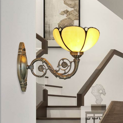 Blooming Wall Mounted Lamp Single Beige Glass Traditional Sconce Lighting with Carved Arm