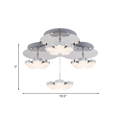 Blossom Inlaid Crystal Semi Flush Mount Modern 3 Heads Bedroom LED Close to Ceiling Light in Chrome