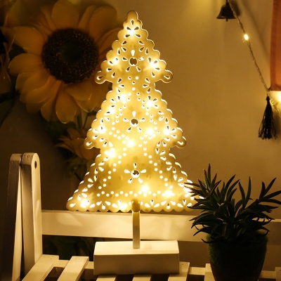 Carved Small LED Table Lamp Modern Plastic White Nightstand Light with Loving Heart/Star/Christmas Tree Design