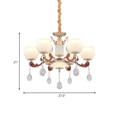 Champagne 6-Head Up Chandelier Modern Frosted White Glass Pot Suspended Lighting Fixture
