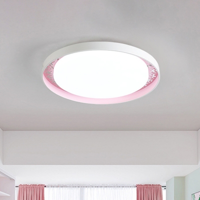 Circle Acrylic Ceiling Mounted Fixture Macaron White/Pink/Green LED Flushmount Light for Bedroom