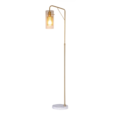 Clear Glass Cylindrical Floor Lamp Postmodernist 1 Head Gold Standing Light with Mesh Screen Inside