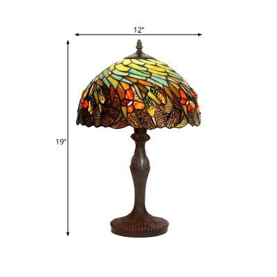 Coffee 1 Head Night Lamp Baroque Stained Glass Spiral Leaf Nightstand Light for Bedside