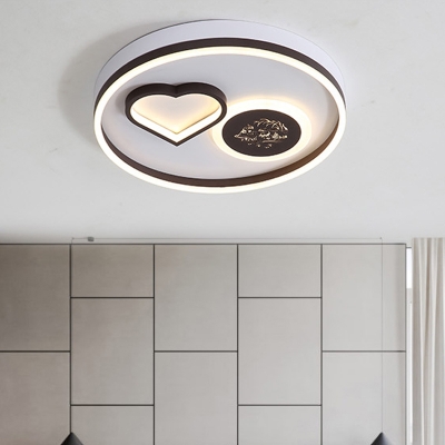 Coffee Love and Moon Ceiling Flush Modern Romantic Acrylic LED Flush Mount Recessed Lighting in Warm/White Light