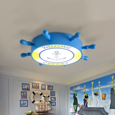 Creative Rudder Acrylic Ceiling Lamp LED Flush Mount Light in Blue/Yellow with Anchor Pattern
