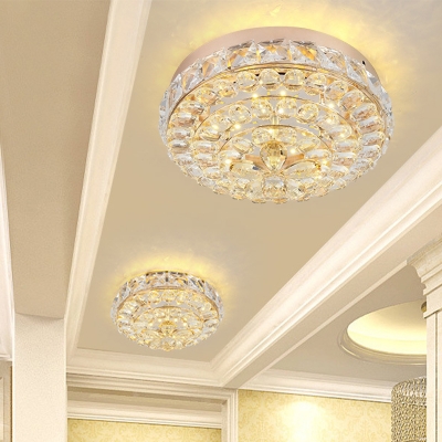 Crystal Gold Flush Mount Lamp Round LED Contemporary Ceiling Light Fixture in Warm/White Light